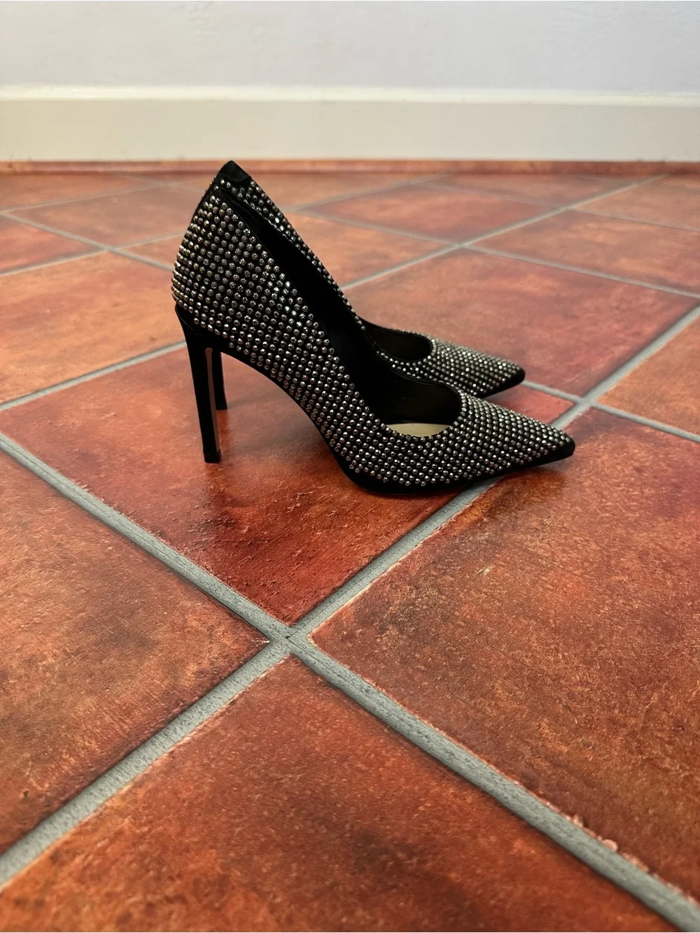 Schutz Black Pointed Toe Studded Pumps